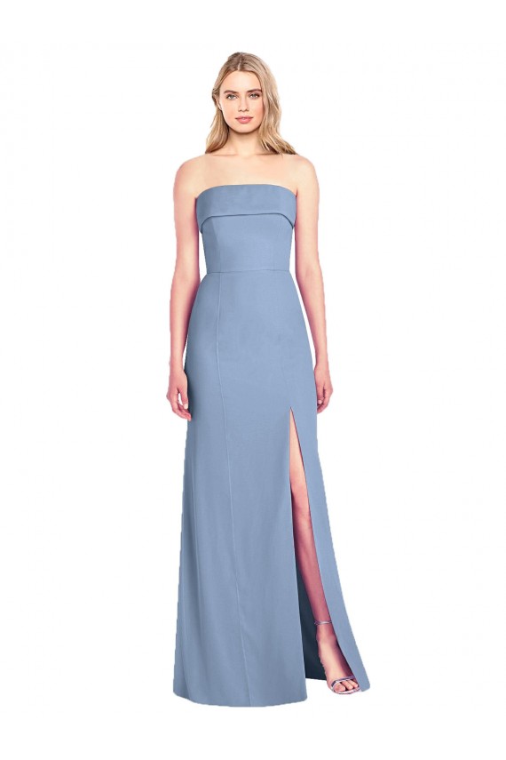 Soft Chiffon Trumpet Long Sleeveless Dusty Blue Bridesmaid Dresses Barrie