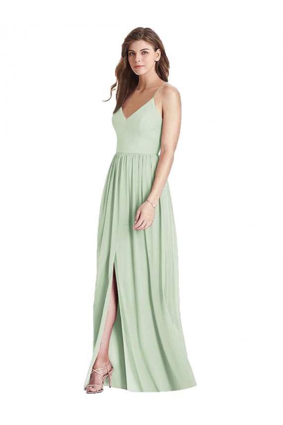 Soft Chiffon A-Line Long Sleeveless Criss Cross Back Semi Formal Evening Dress / Bridesmaid Dress Barrie