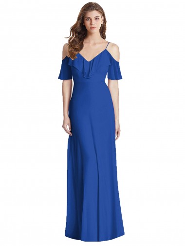 Soft Chiffon Trumpet Long Cold Shoulder V-Back Semi Formal Evening Dress / Bridesmaid Dress Barrie
