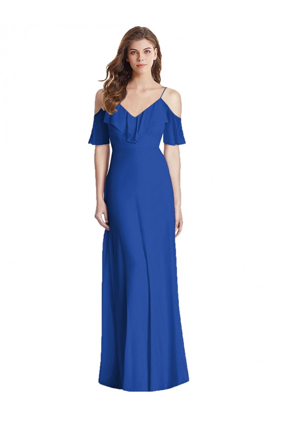 Soft Chiffon Trumpet Long Cold Shoulder V-Back Semi Formal Evening Dress / Bridesmaid Dress Barrie