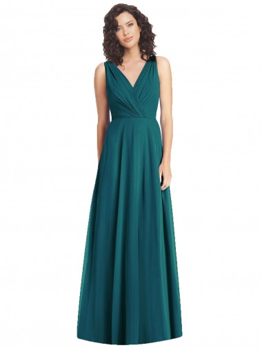 Chiffon A-Line Long Sleeveless V-Back Hunter Bridesmaid Dresses Barrie