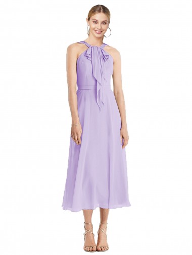 Soft Chiffon A-Line Tea length Sleeveless V-Back Prom Dress / Bridesmaid Dress Barrie