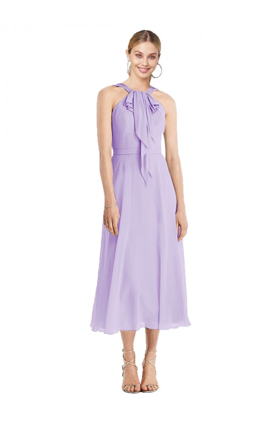 Soft Chiffon A-Line Tea length Sleeveless V-Back Prom Dress / Bridesmaid Dress Barrie
