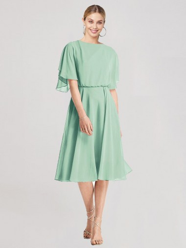 Soft Chiffon A-Line Knee Length Flutter Sleeves Open Back Bridesmaid Dress Barrie