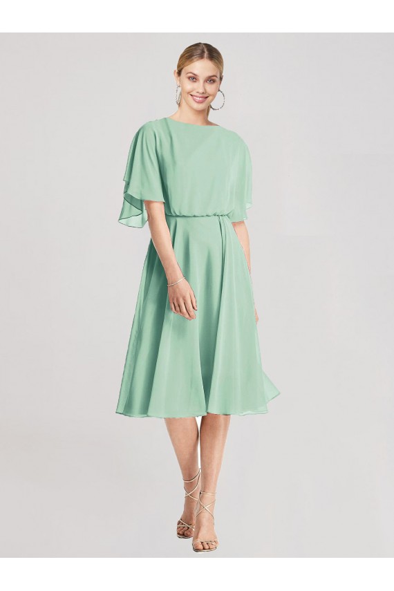 Soft Chiffon A-Line Knee Length Flutter Sleeves Open Back Bridesmaid Dress Barrie