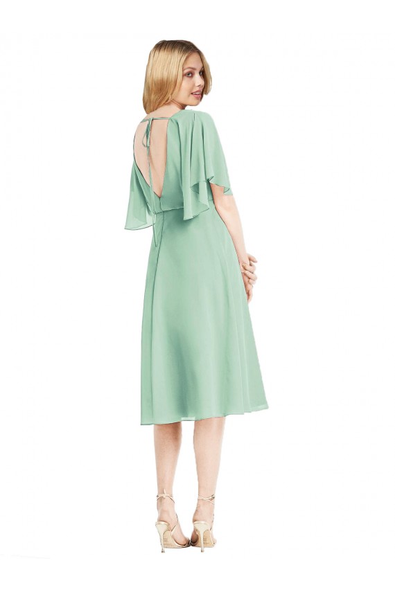 Soft Chiffon A-Line Knee Length Flutter Sleeves Open Back Bridesmaid Dress Barrie