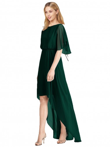 Soft Chiffon A-Line Flutter Sleeves Open Back High Low Bridesmaid Dress Barrie