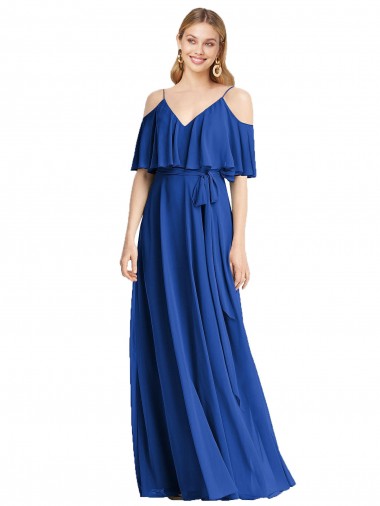 Chiffon A-Line Long Cold Shoulder Bridesmaid Dress Barrie
