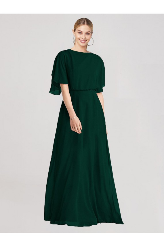 Soft Chiffon A-Line Long Flutter Sleeves Open Back Ever Green Bridesmaid Dresses Barrie