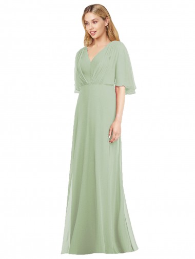 Soft Chiffon Trumpet Long Flutter Sleeves Bridesmaid Dress Barrie