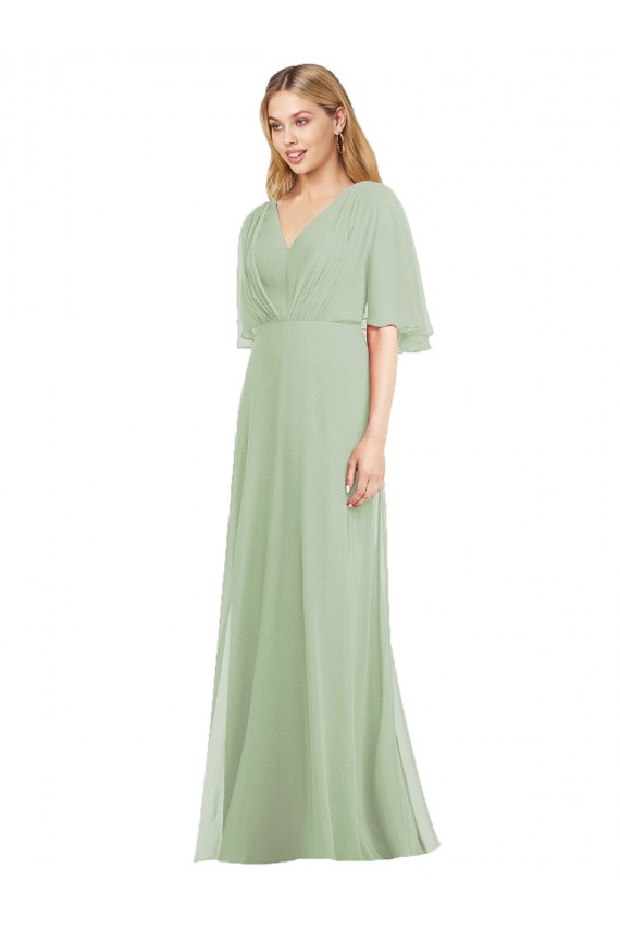 Soft Chiffon Trumpet Long Flutter Sleeves Bridesmaid Dress Barrie