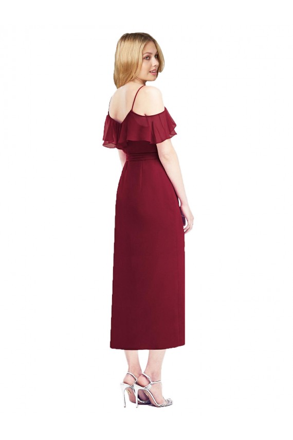 Soft Chiffon Trumpet Cocktail Length Cold Shoulder High Low Bridesmaid Dress Barrie