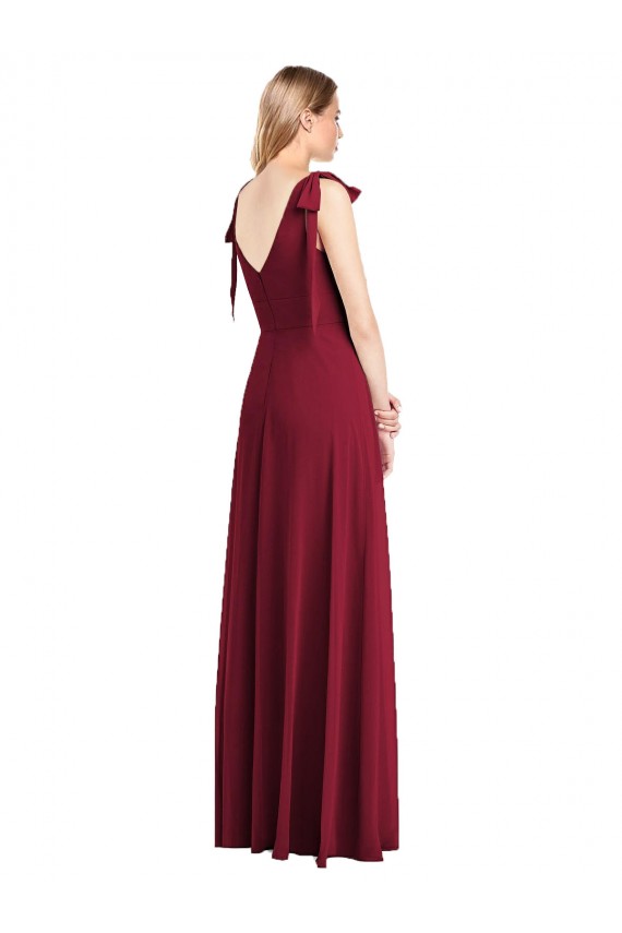 Soft Chiffon Trumpet Long Sleeveless V-Back Front Slit Bridesmaid Dresses Barrie