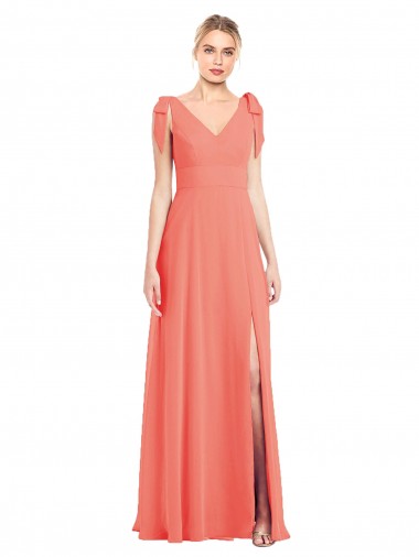 Soft Chiffon Trumpet Long Sleeveless V-Back Front Slit Bridesmaid Dresses Barrie