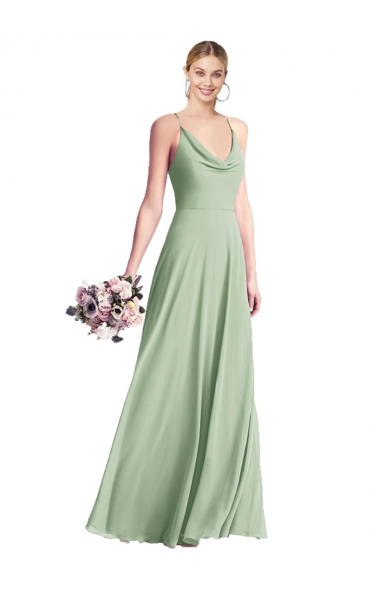 Chiffon A-Line Long Sleeveless Spaghetti Straps V-Back Evening Dresses Barrie