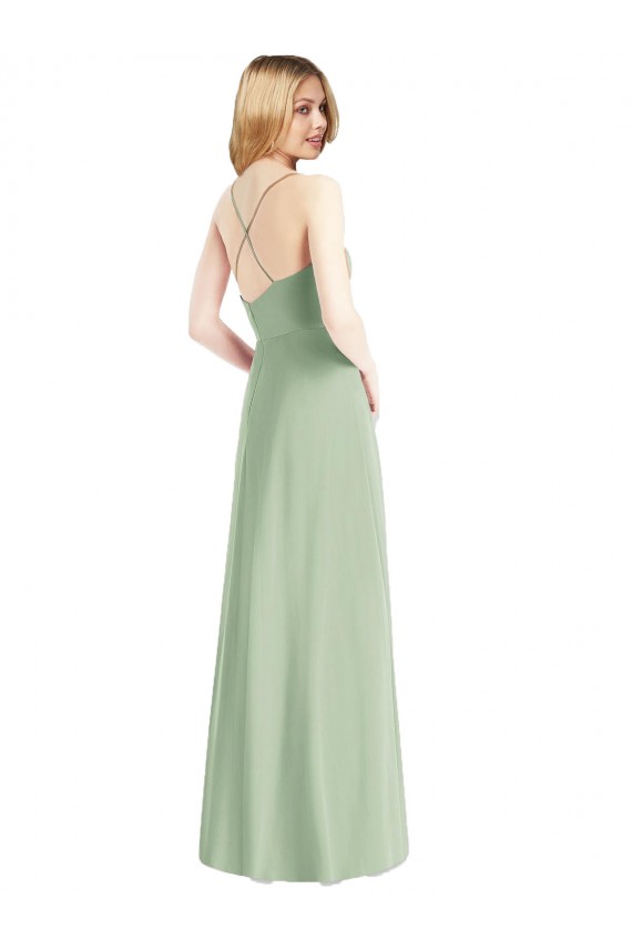 Chiffon A-Line Long Sleeveless Spaghetti Straps V-Back Evening Dresses Barrie