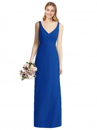 Soft Chiffon Mermaid Long Sleeveless Royal Blue Bridesmaid Dress Barrie