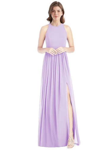 Soft Chiffon A-Line Long Sleeveless Lilac Bridesmaid Dresses Barrie