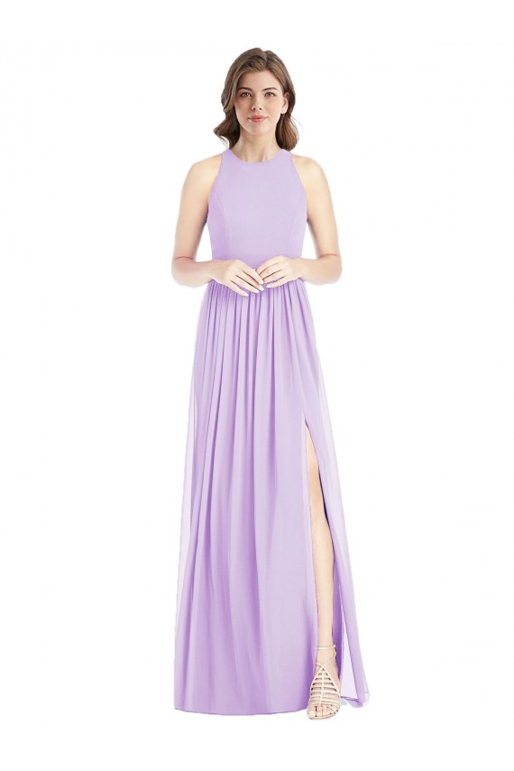 Soft Chiffon A-Line Long Sleeveless Lilac Bridesmaid Dresses Barrie
