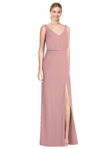 Soft Chiffon Mermaid Long Sleeveless V-Back Front Slit Bridesmaid Dresses Barrie