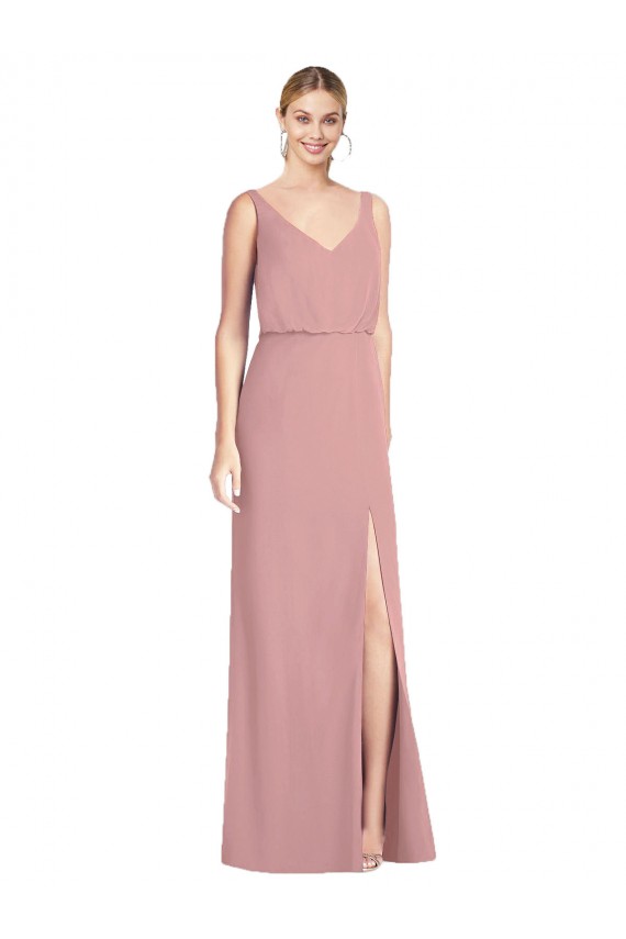 Soft Chiffon Mermaid Long Sleeveless V-Back Front Slit Bridesmaid Dresses Barrie