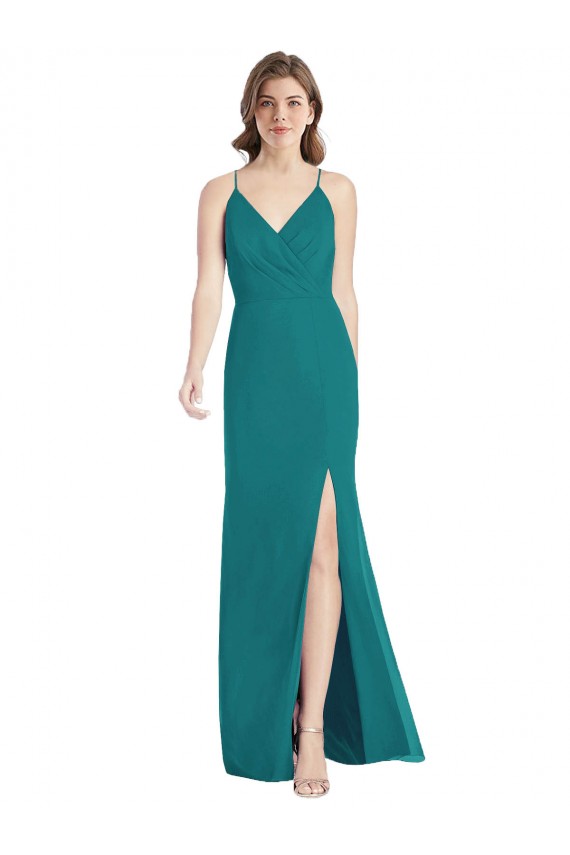 Soft Chiffon Mermaid Long Sleeveless Criss Cross Back Bridesmaid Dress Barrie