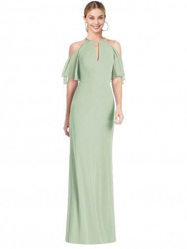 Soft Chiffon Mermaid Long Cold Shoulder Semi Formal Evening Dress / Bridesmaid Dress Barrie