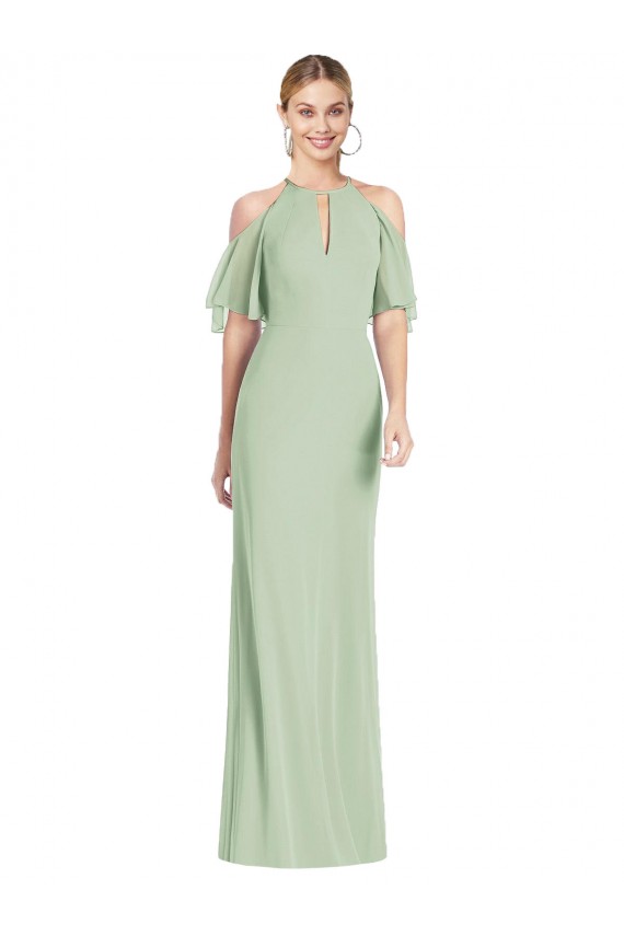 Soft Chiffon Mermaid Long Cold Shoulder Semi Formal Evening Dress / Bridesmaid Dress Barrie