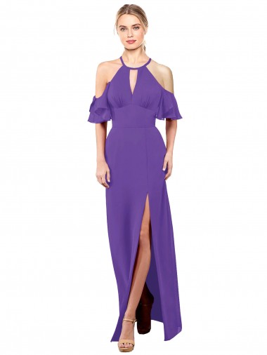 Soft Chiffon A-Line Long Ruffle Sleeves Open Back Bridesmaid Dress Barrie