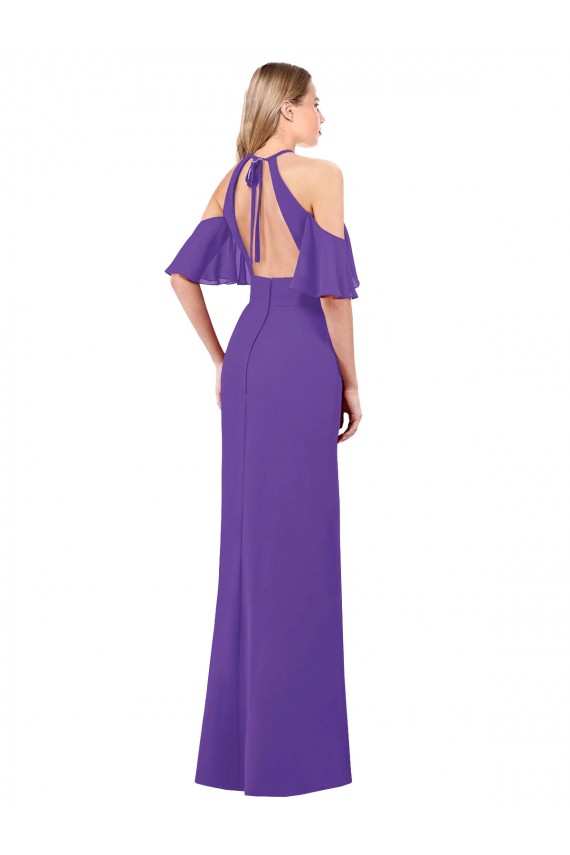 Soft Chiffon A-Line Long Ruffle Sleeves Open Back Bridesmaid Dress Barrie