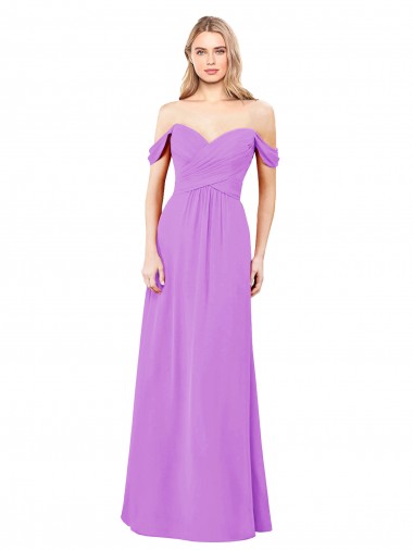 Soft Chiffon A-Line Long Sleeveless Violet Bridesmaid Gowns Barrie