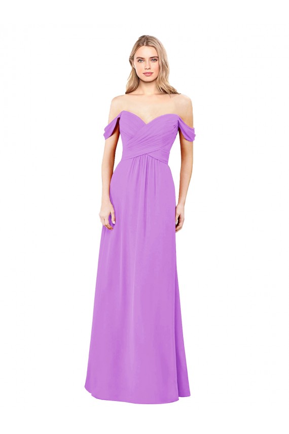 Soft Chiffon A-Line Long Sleeveless Violet Bridesmaid Gowns Barrie