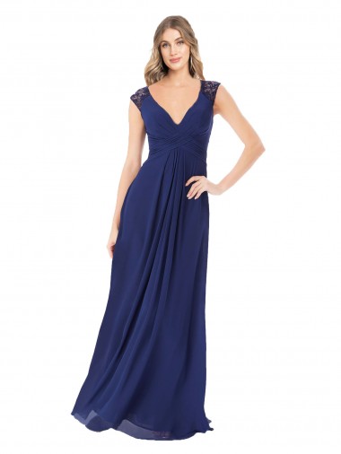 Soft Chiffon A-Line Long Cap Sleeves Keyhole Back Bridesmaid Dress Barrie