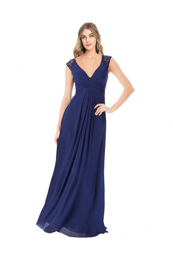 Soft Chiffon A-Line Long Cap Sleeves Keyhole Back Bridesmaid Dress Barrie