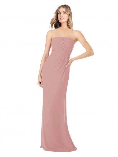 Soft Chiffon Sheath Long Sleeveless Dusty Pink Bridesmaid Dress Barrie