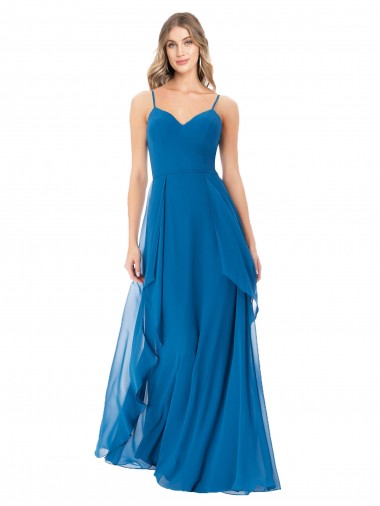 Soft Chiffon A-Line Long Sleeveless Peacock Blue Bridesmaid Dress Barrie