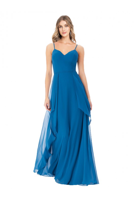 Soft Chiffon A-Line Long Sleeveless Peacock Blue Bridesmaid Dress Barrie