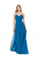 Soft Chiffon A-Line Long Sleeveless Peacock Blue Bridesmaid Dress Barrie