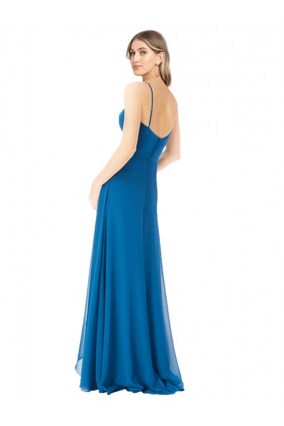 Soft Chiffon A-Line Long Sleeveless Peacock Blue Bridesmaid Dress Barrie