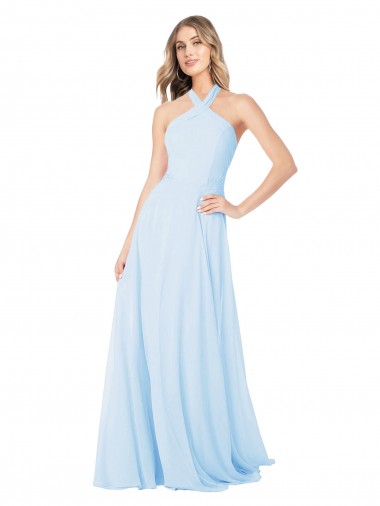 Chiffon A-Line Long Sleeveless Light Sky Blue Bridesmaid Dress / Evening Gowns Barrie