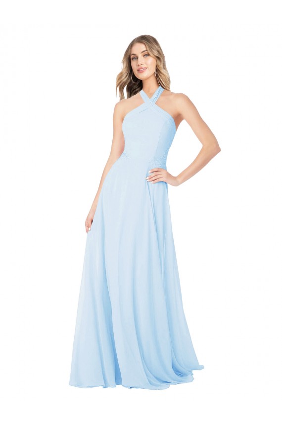 Chiffon A-Line Long Sleeveless Light Sky Blue Bridesmaid Dress / Evening Gowns Barrie