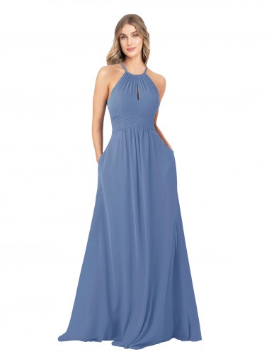 Soft Chiffon A-Line Sleeveless Windsor Blue Bridesmaid Dress Barrie