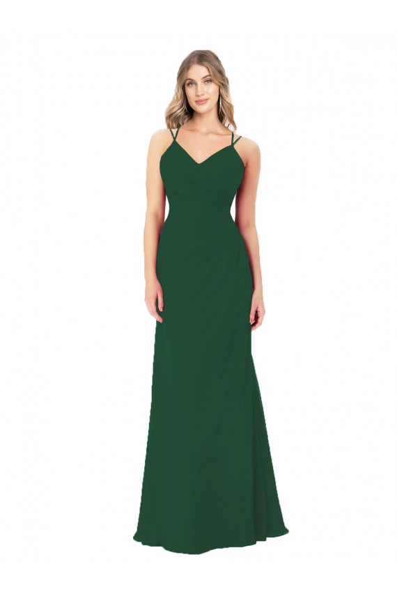 Soft Chiffon A-Line Long Sleeveless Dark Green Bridesmaid Dress Barrie