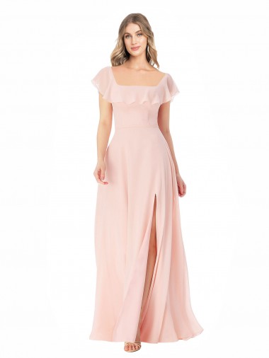 Soft Chiffon Long A-Line Cap Sleeves Formal Dress / Bridesmaid Dress Barrie