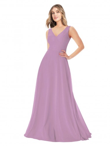 Soft Chiffon A-Line Sleeveless Dark Lavender Bridal Party Dress Barrie