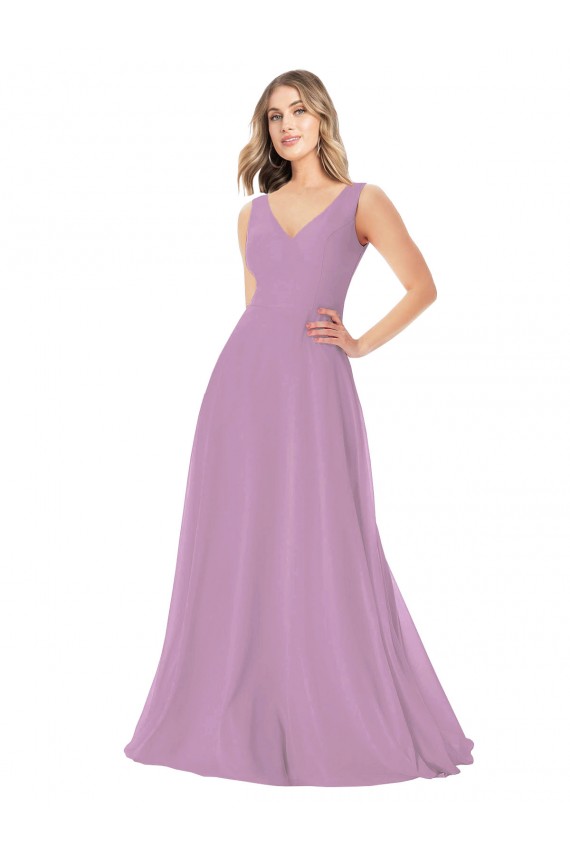 Soft Chiffon A-Line Sleeveless Dark Lavender Bridal Party Dress Barrie