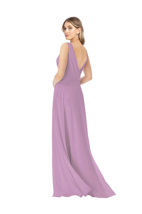 Soft Chiffon A-Line Sleeveless Dark Lavender Bridal Party Dress Barrie