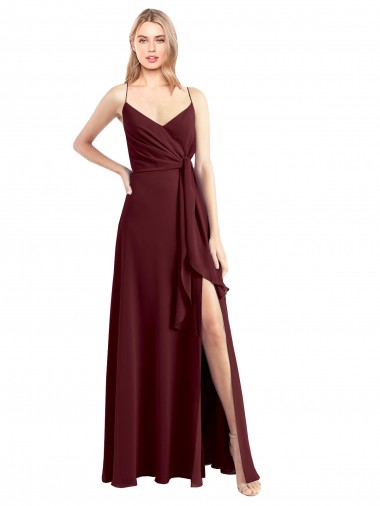Chiffon A-Line Long Floor Length Sleeveless Low Back Side Slit Bridesmaid Dresses Barrie