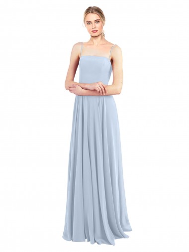 Soft Chiffon A-Line Long Sleeveless Light Sky Blue Low Back Bridesmaid Gowns Barrie