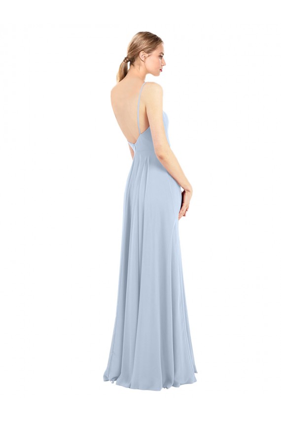 Soft Chiffon A-Line Long Sleeveless Light Sky Blue Low Back Bridesmaid Gowns Barrie